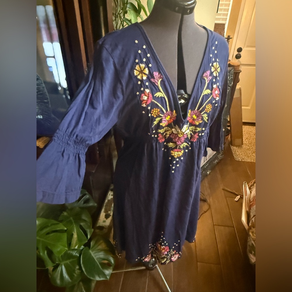 Johnny Was LA Navy Floral Embroidered Tunic Dress